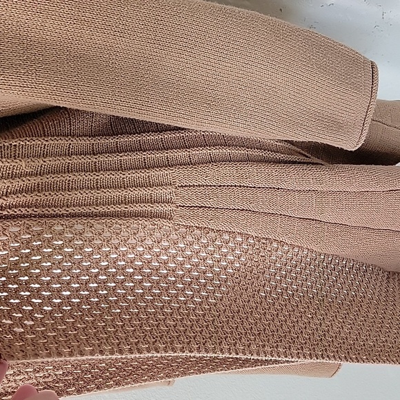 Notations Cardigan Sweater Open Front Longline Longsleeve Layer Knit Brown Tan M - Picture 9 of 15
